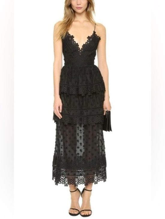 Self-Portrait Dresses & Skirts - Self-Portrait Ivy Black Lace Tiered Maxi Dress with Polka Dot Mesh US 6